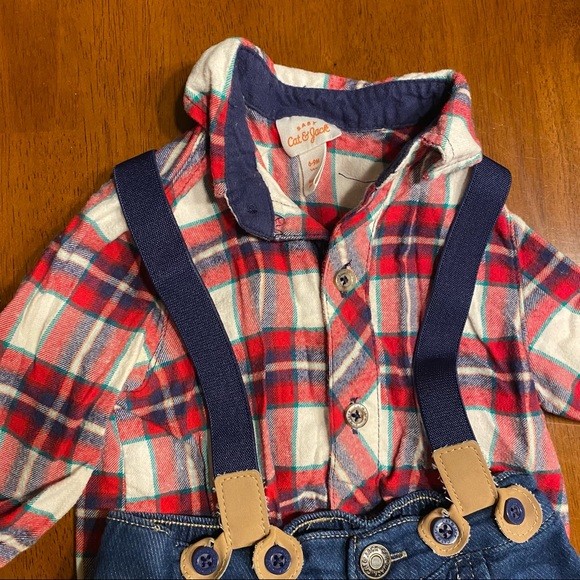Flannel, jeans and suspender baby set - Picture 2 of 4